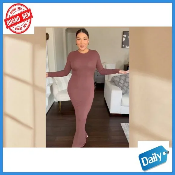 Long Sleeve Ribbed Maxi Dress Formal Bodycon Figure Flattering